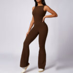 Buddha Stones Women Casual Sleeveless Jumpsuit Flare Pants Sports Fitness Yoga Bodysuit Bodysuit BS 21
