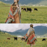 Buddha Stones Tibetan Shawl Diamond Pattern Winter Warm Cloak Scarf Tibetan Shawl BS 10
