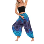 Buddha Stones Casual Loose Compass Pattern Harem Trousers Women's Yoga Pants Women's Harem Pants BS Blue(Waist 60-95cm/Hips 170cm/Length 98cm)
