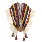 Buddha Stones Tibetan Shawl Colorful Striped Wavy Line Tassels Winter Cozy Travel Scarf Wrap Tibetan Shawl BS Beige Yellow Brown 85*135cm