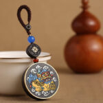 Buddha Stones PiXiu Copper Coin Ebony Wood Luck Attract Wealth Key Chain Decoration Key Chain BS 4