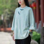 Buddha Stones Ramie Linen Loose Blouse Women Long Sleeve Shirt Chinese Hanfu Top Long Sleeve Shirt BS 2