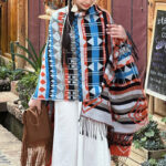 Buddha Stones Tibetan Shawl Striped Geometric Pattern Winter Cozy Travel Tassel Scarf Wrap Tibetan Shawl BS 4