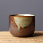 Buddha Stones Vintage Brown Beige Kiln Change Ceramic Teacup Kung Fu Tea Cup Bowl Cup BS 7.5cm*5.5cm*160ml