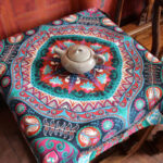 Buddha Stones Boho Mandala Tablecloth Home Table Cover Decor Decorations BS Blue Auspicious Flowers