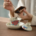 Buddha Stones Koi Fish Arowana Ceramic Gaiwan Sancai Teacup Kung Fu Tea Cup With Lid 130ml Cup BS 8