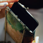 Buddha Stones Small Green Peony Butterfly Metal Chain Crossbody Bag Shoulder Bag Cellphone Bag Crossbody Bag BS 2