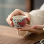Buddha Stones Koi Fish Arowana Peony Sunflower Ceramic Teacup Kung Fu Tea Cup 60ml Cup BS Red Koi Fish Arowana 5.9cm*4.3cm*60ml