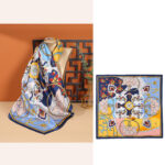 Buddha Stones Pastoral Scene Hot Air Balloon Spring Blossom 100% Mulberry Silk Neck Hair Scarf Silk Shawl BS Flowers-Navy Blue