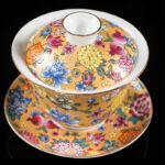 Buddha Stones Peony Flowers Ceramic Gaiwan Sancai Teacup Kung Fu Tea Cup And Saucer With Lid Cup BS 3