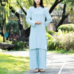 Buddha Stones 2Pcs Plain Long Sleeve Zen Yoga Clothing Meditation Clothing Top Pants Women's Set Clothes BS Blue (Top&Pants) XXL(Suitable for Weight 72.5-80kg/Height 170-175cm)