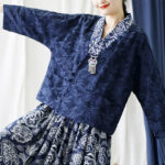 Buddha Stones Flower Jacquard V-Neck Long Sleeve Jacket 32