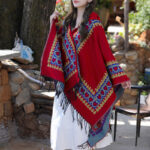 Buddha Stones Tibetan Shawl Red Love Heart Tassel Hooded Cloak Winter Cozy Travel Scarf Wrap Tibetan Shawl BS 5