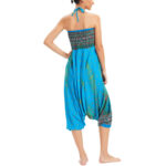 Buddha Stones Two Style Wear Peacock Feather Loose Smocked Harem Trousers Jumpsuit High Waist Pants Harem Pants BS 12