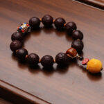 Buddha Stones Tibetan Bodhi Seed Agate Bead Luck Wealth Tassel Charm Wrist Mala Wrist Mala BS 18