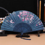 Buddha Stones Classic Birds Singing Flowers Handheld Bamboo Folding Fan Folding Fan BS Blooming Flowers