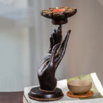 Buddha Stones Hand Pattern Wood Candlestick Home Candle Holder Decoration Candle Holder BS Right Hand(1Pc Candle)