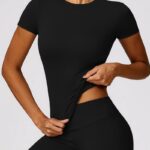 Buddha Stones Women Short Sleeve T-Shirt Top High Waist Leggings Pants For Sports Yoga 2-Piece Outfit BS 1