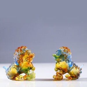 Buddha Stones Handmade Liuli Crystal Lion Art Piece Strength Home Office Decoration Decorations BS main