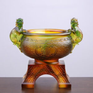 Buddha Stones Handmade Liuli Crystal PiXiu Treasure Bowl Art Piece Home Decoration Decorations BS Green