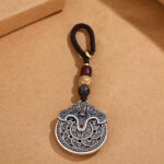 Buddha Stones Peony Flower Copper Coin Auspicious Wealth Key Chain Key Chain BS 3