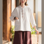 Buddha Stones Solid Color Loose Button Blouse Long Sleeve Shirt Top Long Sleeve Shirt BS 5