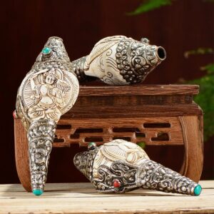 Buddha Stones Tibetan Handmade Engraved Shankha Buddha Conch Shell Wealth Positive Decoration Decorations BS main