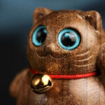 Buddha Stones Mini Lucky Cat Kitten Phoebe Zhennan Wood Blessing Decoration Decorations BS 14