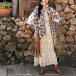 Buddha Stones Tibetan Shawl Striped Geometry Pattern Winter Cozy Travel Knitted Scarf Wrap Tibetan Shawl BS Beige 130*150cm