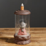 Buddha Stones Meditation Wukong Monkey King Purple Clay Windshield Lotus Backflow Smoke Fountain Incense Burner Decoration Incense Burner BS Praying Wukong(Red)