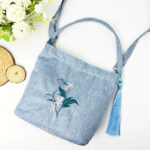 Buddha Stones Embroidery Wisteria Plum Lotus Cherry Blossom Cotton Linen Canvas Tote Crossbody Bag Shoulder Bag Handbag Crossbody Bag BS 38