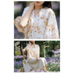 Buddha Stones Fruits Leaves Pattern Lantern Sleeve Top Loose Tee T-shirt T-shirt BS 14