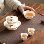 Buddha Stones White Porcelain Flowers Ceramic Gaiwan Sancai Teacup Kung Fu Tea Cup And Saucer With Lid Cup BS 4
