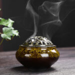 Buddha Stones Flower Pattern Ceramic Blessing Meditation Incense Burner Decoration Decorations Incense Burner BS Yellow