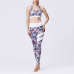 Buddha Stones 2Pcs Sunflower Flowers Leaves Print Top Pants Sports Fitness Yoga Women's Yoga Sets Women's Yoga Sets BS Purple Flower White XL(Bust 82cm/Waist 72cm/Hips 87cm)