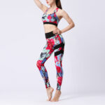 Buddha Stones 2Pcs Sunflower Flowers Leaves Print Top Pants Sports Fitness Yoga Women's Yoga Sets Women's Yoga Sets BS 40