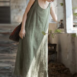 Buddha Stones Summer Spaghetti Strap Handmade Tie Dye Linen Midi Cami Dress Midi Dress BS 7
