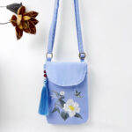 Buddha Stones Small Embroidered Flowers Crossbody Bag Shoulder Bag Double Layer Cellphone Bag Crossbody Bag BS Blue Camellia 13.5*19.5*2.5cm