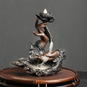 Buddha Stones Lotus Buddha Hand Auspicious Clouds Pattern Meditation Resin Backflow Incense Burner Incense Burner BS Lotus Buddha Hand 16.2*7.7*17.9cm