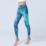 Buddha Stones Leaves Print Pants Sports Fitness Yoga High Waist Leggings Women's Yoga Pants Leggings BS Blue Green XL(Waist 72cm/Hips 87cm/Length 88.5cm)