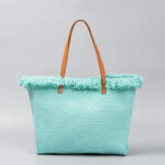 Buddha Stones Large Capacity Solid Color Tassel Canvas Tote Shoulder Bag Shoulder Bag BS Blue 50*10*35cm