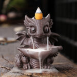 Buddha Stones Lovely Dinosaur Purple Clay Backflow Smoke Fountain Healing Incense Burner Decoration Incense Burner BS Brown