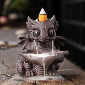 Buddha Stones Lovely Dinosaur Purple Clay Backflow Smoke Fountain Healing Incense Burner Decoration Incense Burner BS Brown