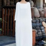 Buddha Stones Simple Midi Dress Cotton Linen Zen Tunic Dress With Pockets Midi Dress BS 25
