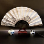 Buddha Stones Great Wall Mountains Trees Crane Bamboo Handheld Silk Bamboo Folding Fan 33.5cm Folding Fan BS Mountain Forest 33.5cm