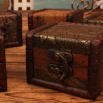 Buddha Stones Retro Small Square Wood Jewelry Box Lotus Grass Flower Grape Copper Coin Daffodil Jewelry Storage Box Jewelry Box BS 11