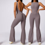 Buddha Stones Women Casual Sleeveless Jumpsuit Flare Pants Sports Fitness Yoga Bodysuit Bodysuit BS Purple Gray XL(Bust 78cm/Waist 66cm/Hips 94cm)