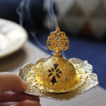 Buddha Stones Gold Leaf Coaster Spiritual Mini Alloy Metal Incense Burner Incense Burner BS Silver Leaf Coaster&Mini Incense Burner