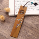 Buddha Stones 4Pcs Four Seasons Plum Orchid Bamboo Chrysanthemum Peking Opera Mask Wood Bookmarks With Gift Box Bookmarks BS 5