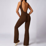 Buddha Stones Women Casual Sleeveless Jumpsuit Flare Pants Sports Fitness Yoga Bodysuit Bodysuit BS 23